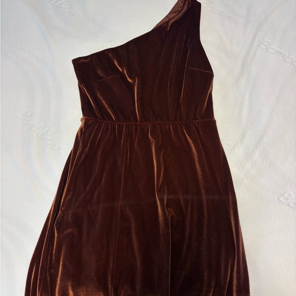 Baltic Born One-Shoulder Velvet Dress in Rich Brown